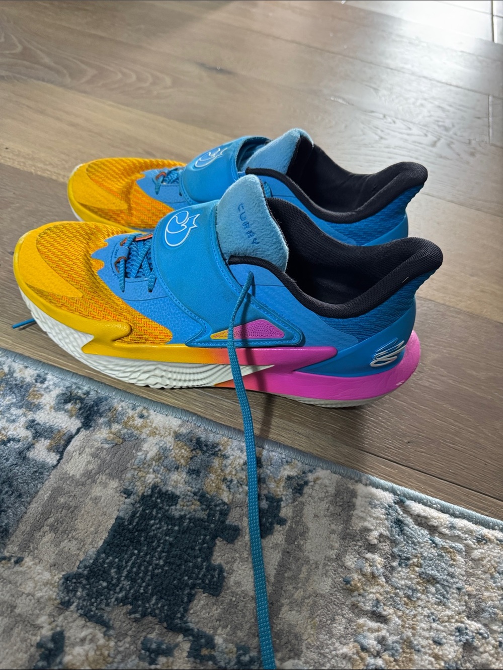 Under Armour Kids Blue/Yellow/Pink Athletic Sneakers